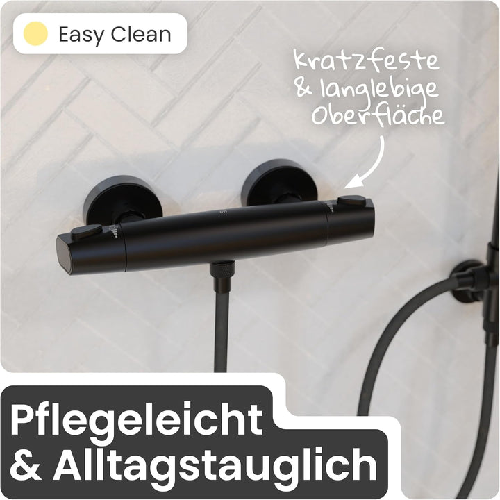 instmaier Beatrice | Duscharmatur mit Thermostat | Schwarz matt | Duschthermostat für Badewanne und