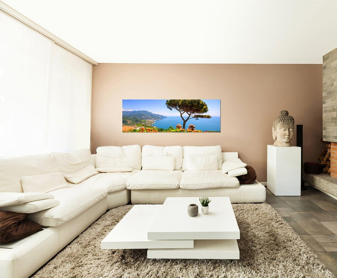 Paul Sinus Art Panoramabild auf Leinwand und Keilrahmen 150x50cm Italien Amalfi-Küste Meerblick Somm