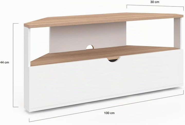 IDMarket – Eck-TV-Schrank 100 cm ELI Holzoptik Buche und Weiss