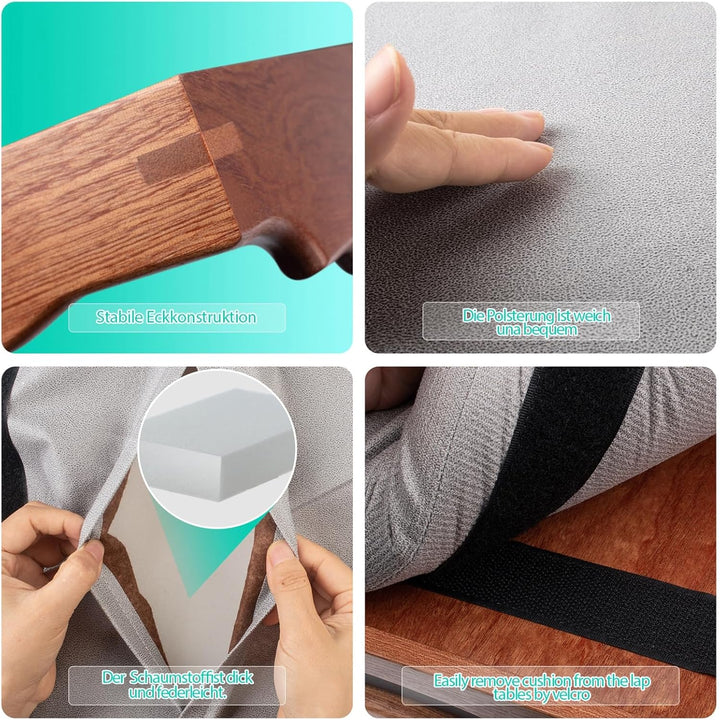 DRELIFAM Knietablett mit Kissen, Betttablett aus Holz zum Essen, Knietablett in Liege, Frühstückstab