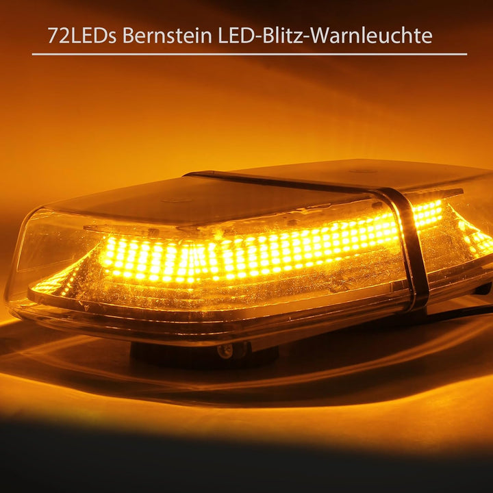 PROZOR 72LED Notfall Warnblitzlicht mit E-Mark, 18W 12V/24V Rundumleuchte IP67 Wasserdicht 8 Blitzmo