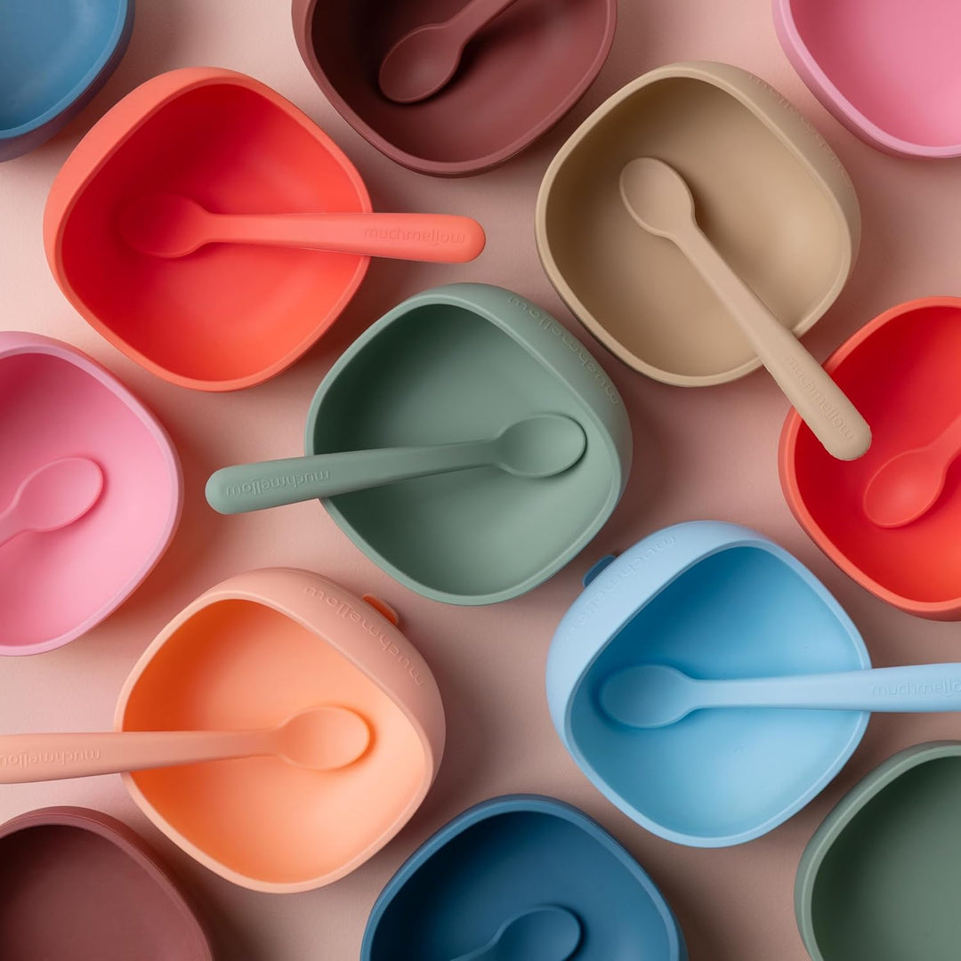 Muchmellow - Silikon Kinder Geschirrset 2-teilig, MADE in ITALY, Schale mit Anti-Rutsch-Saugnapf, We