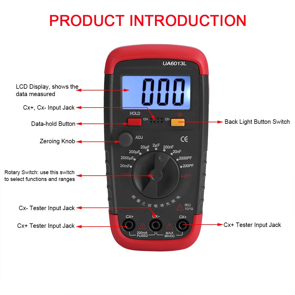 MOKT Kondensator-Meter-Tester, Kondensator-Meter-Tester mit Hintergrundbeleuchtung, für die Digitale