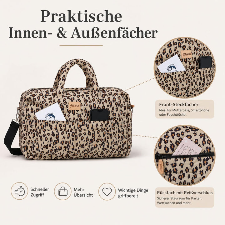 Fillikid Wickeltasche Toulouse Exklusiv | Inkl. Wickelauflage | Grosse Windeltasche mit Schultergurt