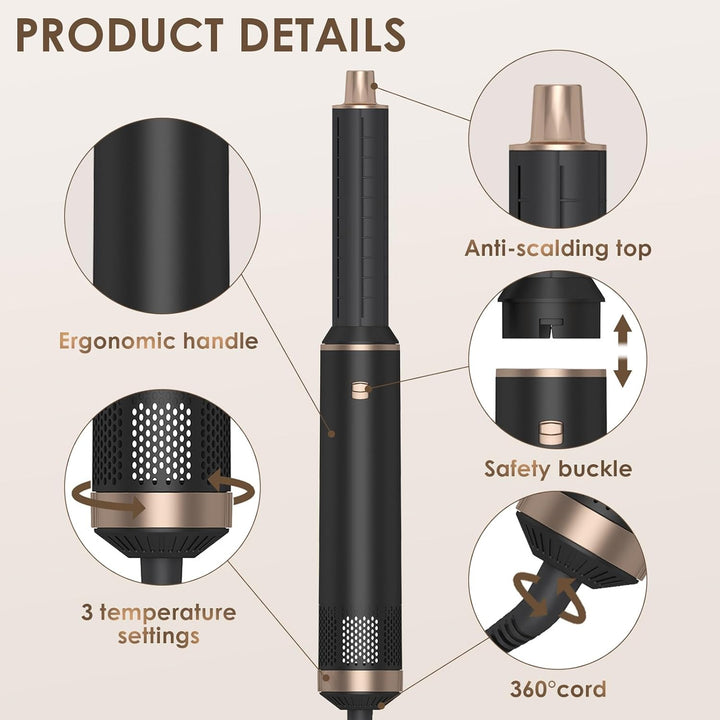 HyAdierTech Hairstyler Set mit Lockenstab, 5 In 1 Airstyler Set mit Föhn, Föhnbürste, Warmluftbürste