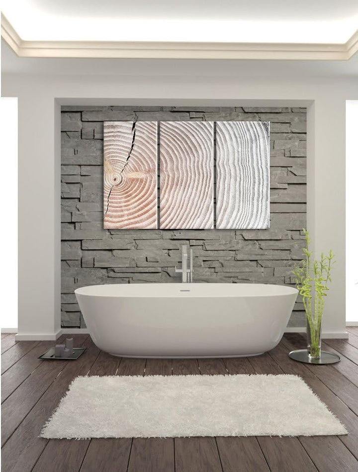 Pixxprint Baumstamm Jahresringe / 3-Teilig/Gesamtmass 120cm Leinwandbild bespannt auf Holzrahmen/Wan