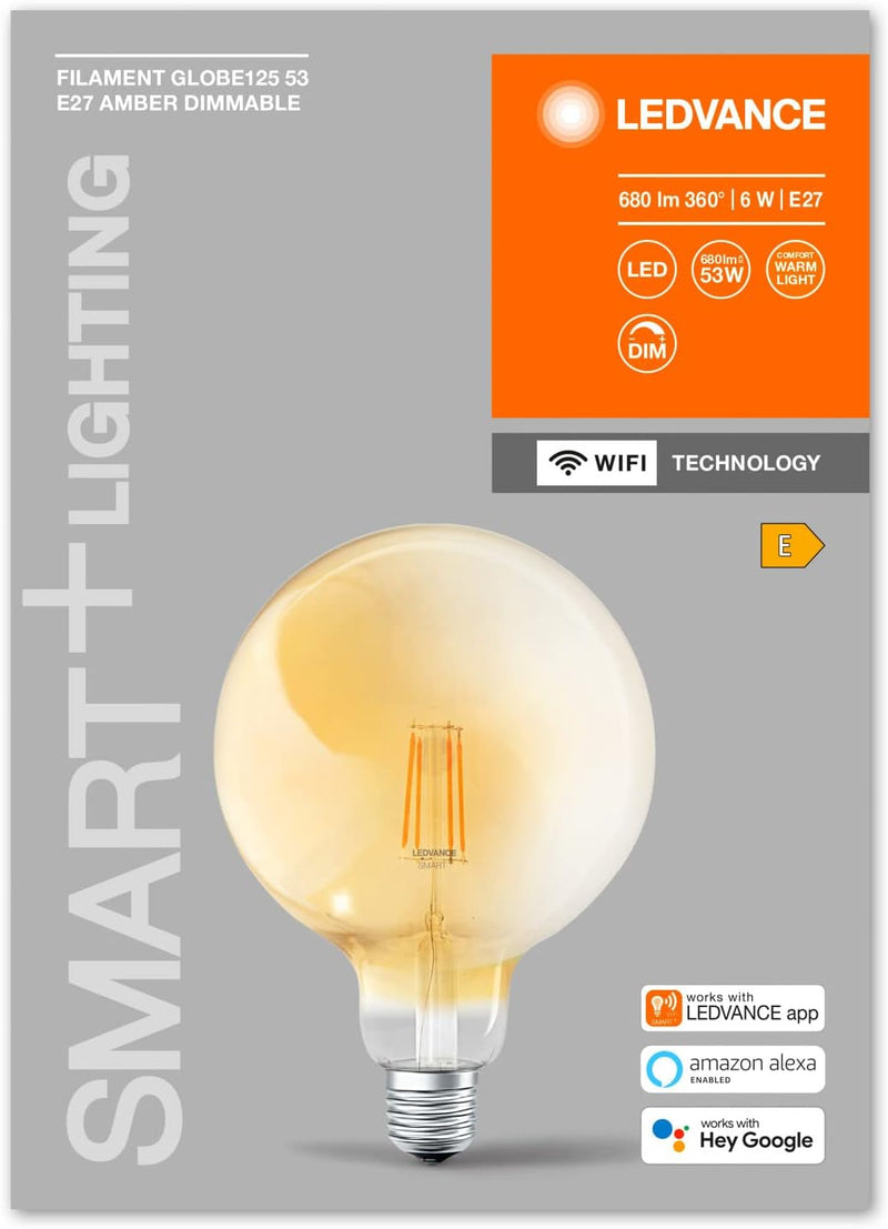 LEDVANCE Smart LED Lampe in Gold mit 6W, 2700K, E27, 125mmx178mm, mit Wifi Technologie, Leuchtmittel