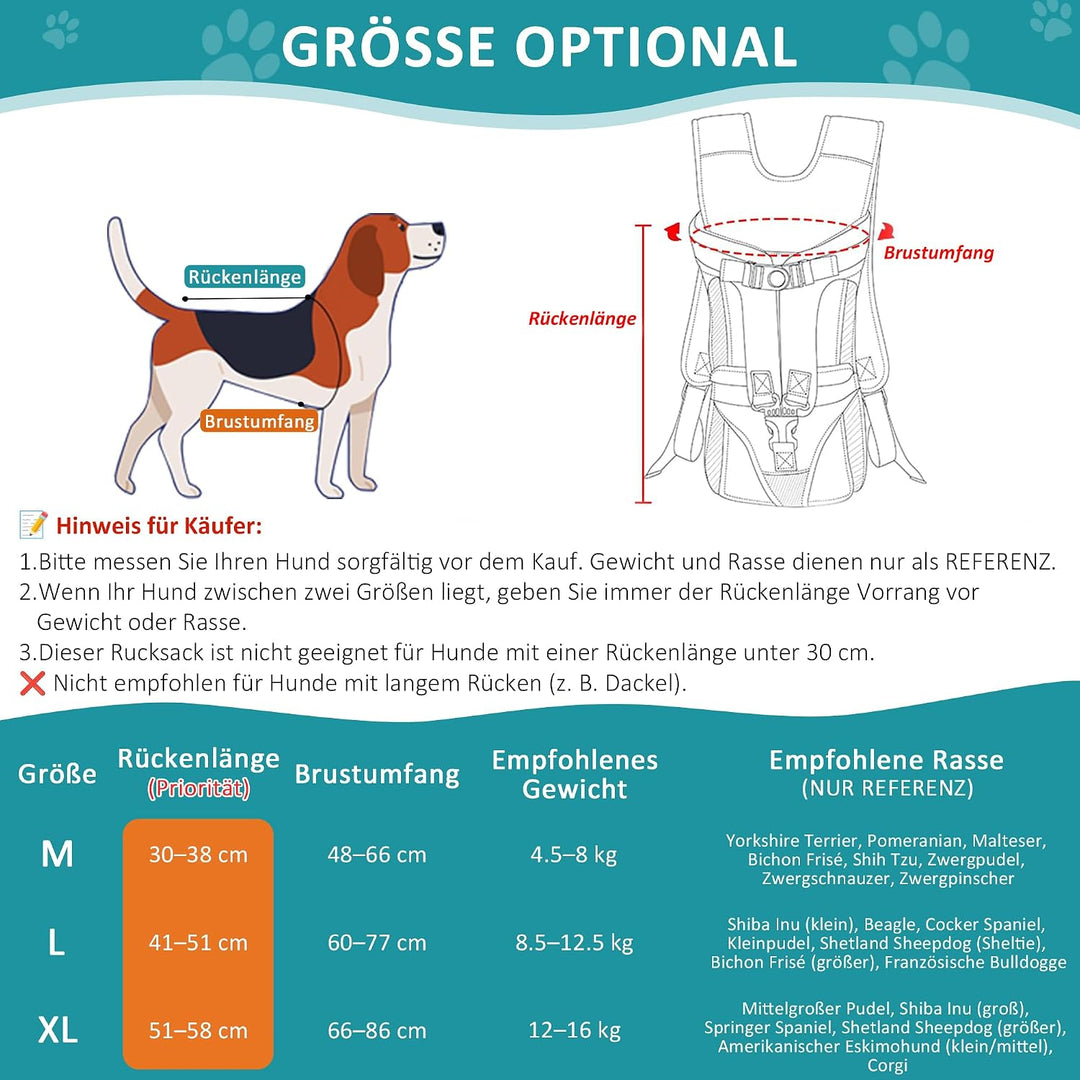 ALLSOPETS Hunderucksack für Mittlere Hunde, Verstellbar und Leicht, Ideal zum Wandern, Radfahren, Re