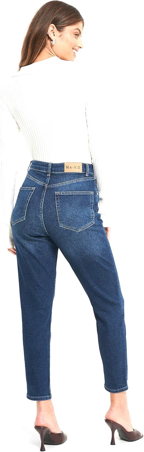 NA-KD Damen Comfort Mom Jeans 34 Dunkelblau, 34 Dunkelblau