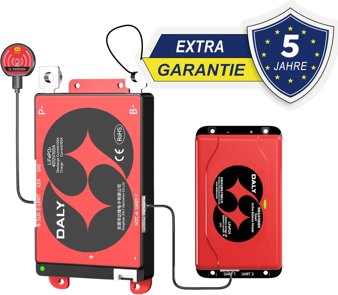 DALY BMS 12V 4S 100A Balance – 1A Active Cell Balancing BMS mit Bluetooth Modul für 12V LiFePO4 Akku