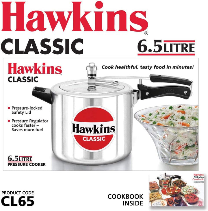 HAWKINS Classic CL65 Schnellkochtopf, 6,5 l, Aluminium, klein, silberfarben, 6.5 liters, Silver 6.5