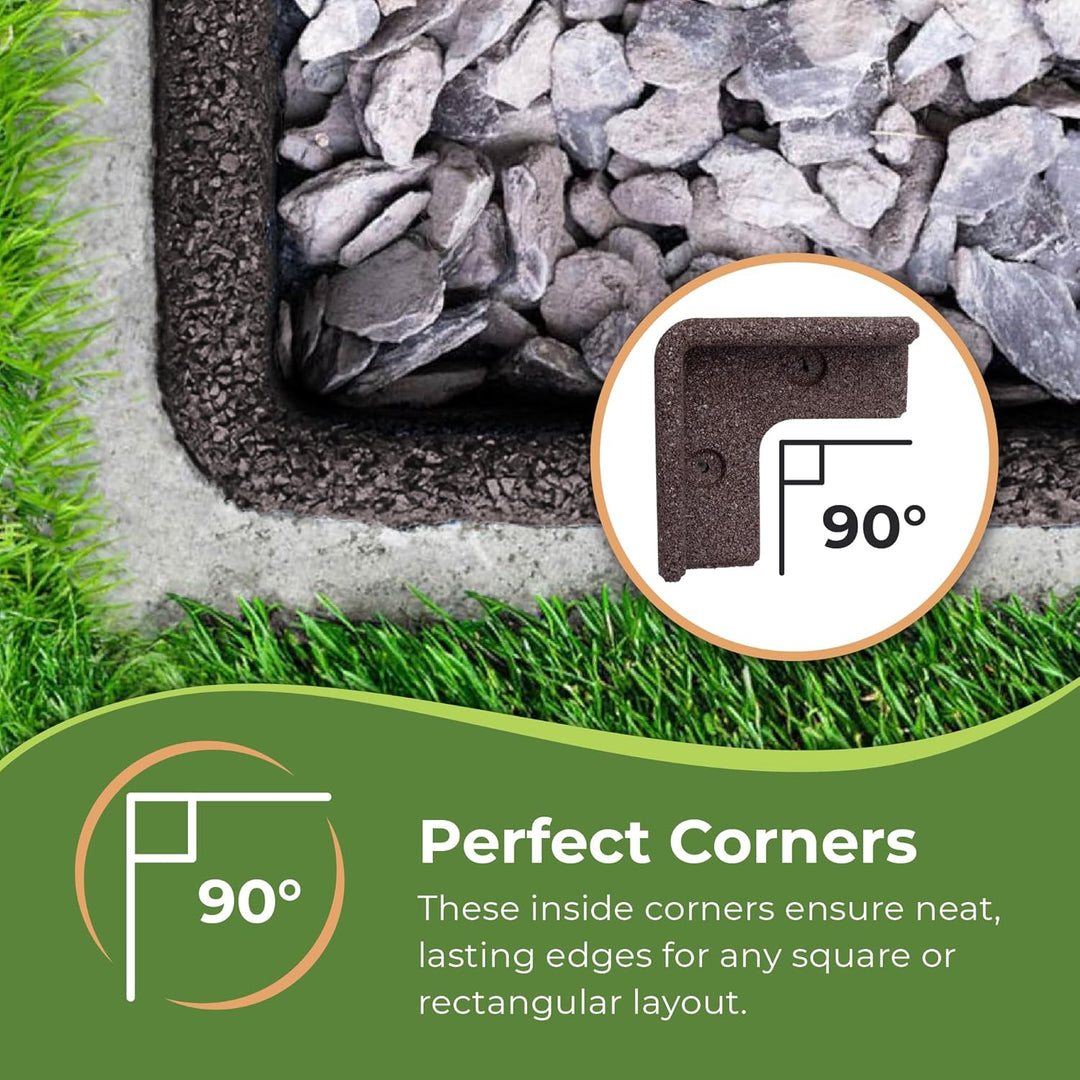 FlexiBorder 2 x 90 Grad Innenecke Braun - Gummirand für den Rasen - Gartenbegrenzung für Rasenfläche