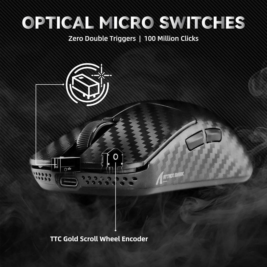 ATTACK SHARK R11 Ultra Carbonfaser 8000Hz Kabellose Gaming-Maus, 49g Superlight, 42000 DPI, 20000 FP