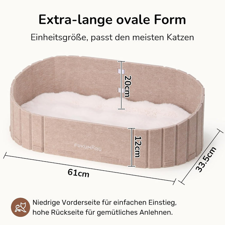 FUKUMARU Katzenbett, 61 cm grosses Katzen-Couchbett mit gemütlichem Kunstkaninchenfell-Kissen, Filz-