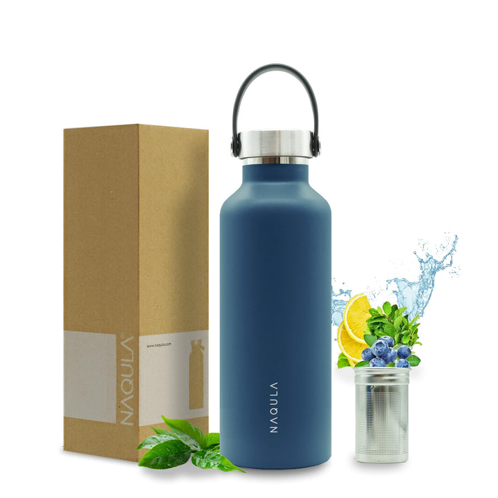 Thermosflasche 500 ml mit Tragegriff und abnehmbarem Sieb f Tee od Früchte. Edelstahl Trinkflasche a
