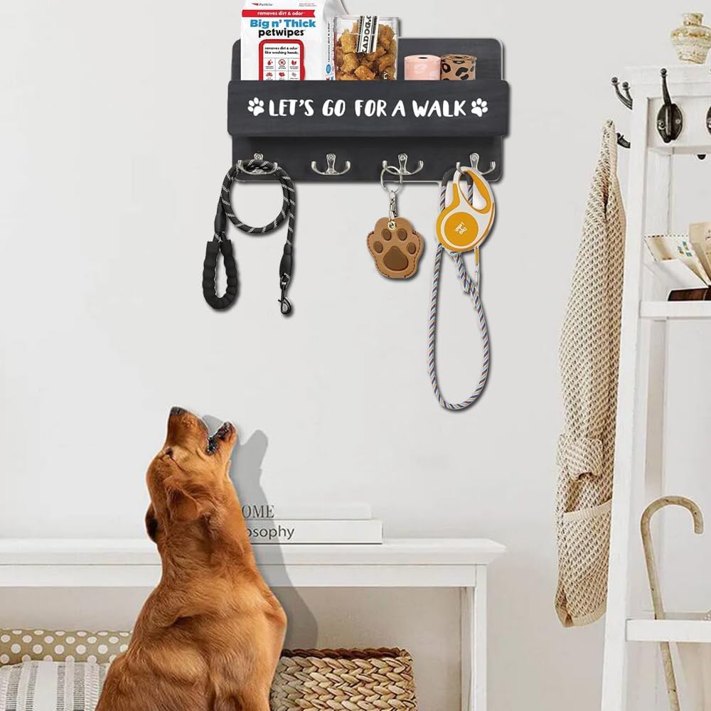 Hundegarderobe mit Ablage, Hundeleinenhalter Wand für Ordnen von Leinen und Zubehör, Wandhaken für H