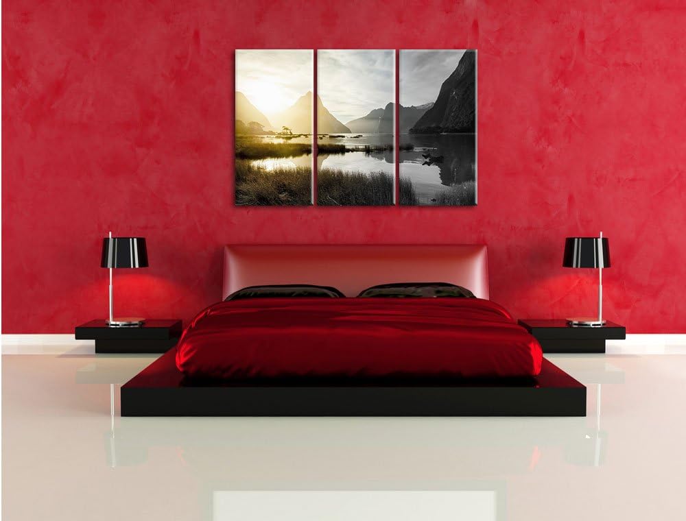 Pixxprint Milford Sound Neuseeland als Leinwandbild/Grösse: 3 Teilig (120x80 cm) cm/Wandbild/Kunstdr
