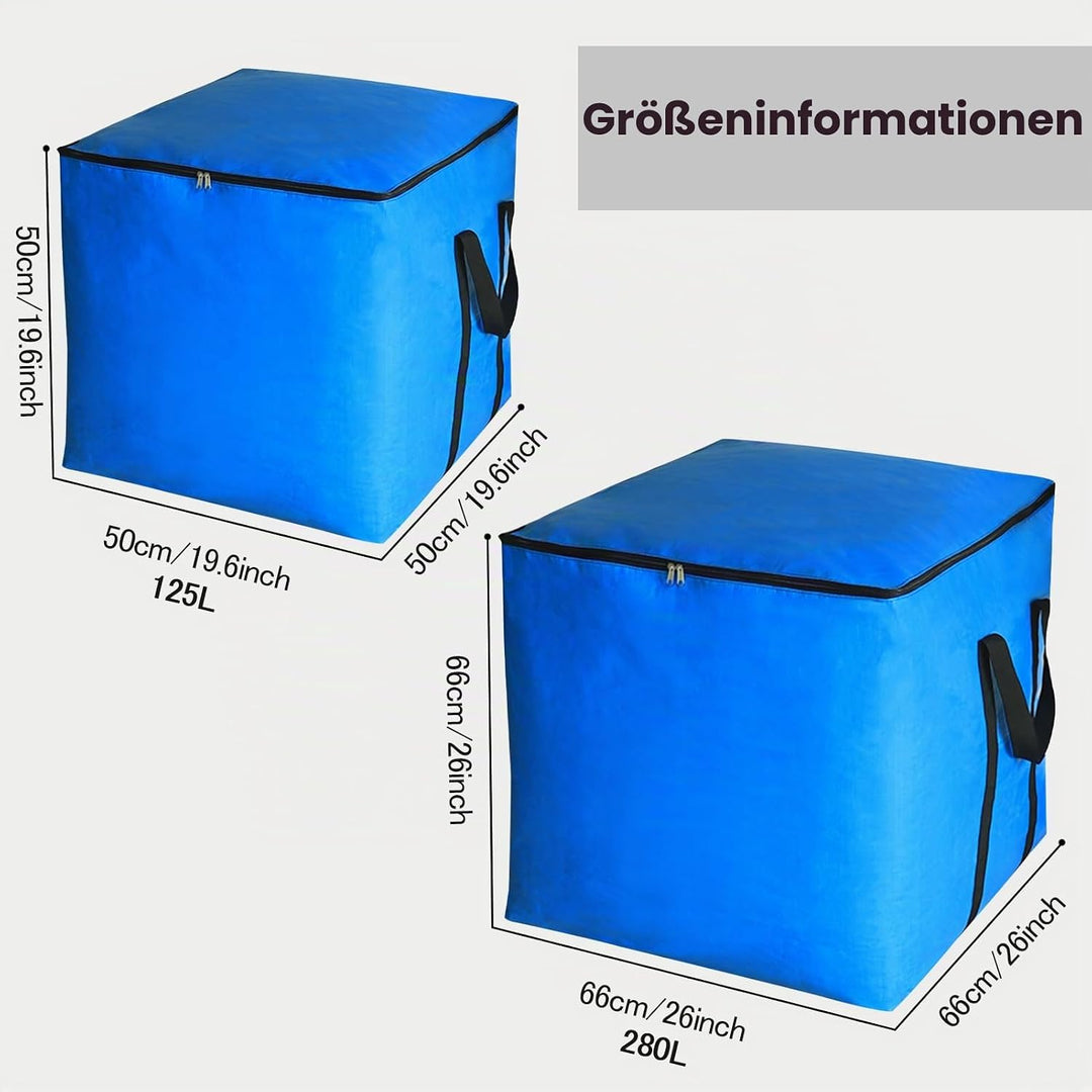 Blauer Packsack 50×50×50 cm 125L Aufbewahrungsbeutel mit Deckel und Griffen Faltbare Aufbewahrungsbo