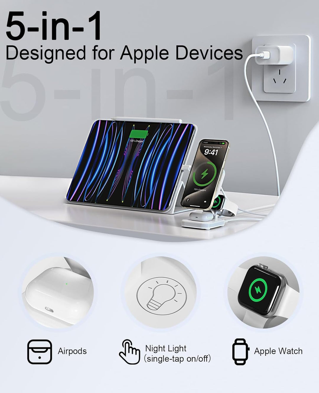 5 in 1 Mag-Safe Ladegerät mit 15W Wireless Charging Station für iPhone 17/16/15/14/13/12 Serie, AirP