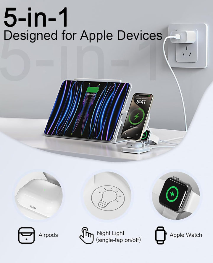 5 in 1 Mag-Safe Ladegerät mit 15W Wireless Charging Station für iPhone 17/16/15/14/13/12 Serie, AirP