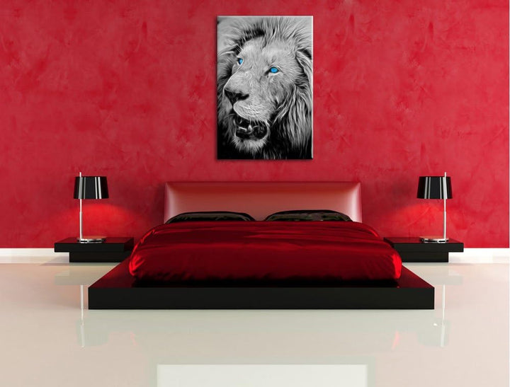 prächtiger weisser Löwe schwarz/weiss Deluxe Format: 100x70 cm auf Leinwand, XXL riesige Bilder fert