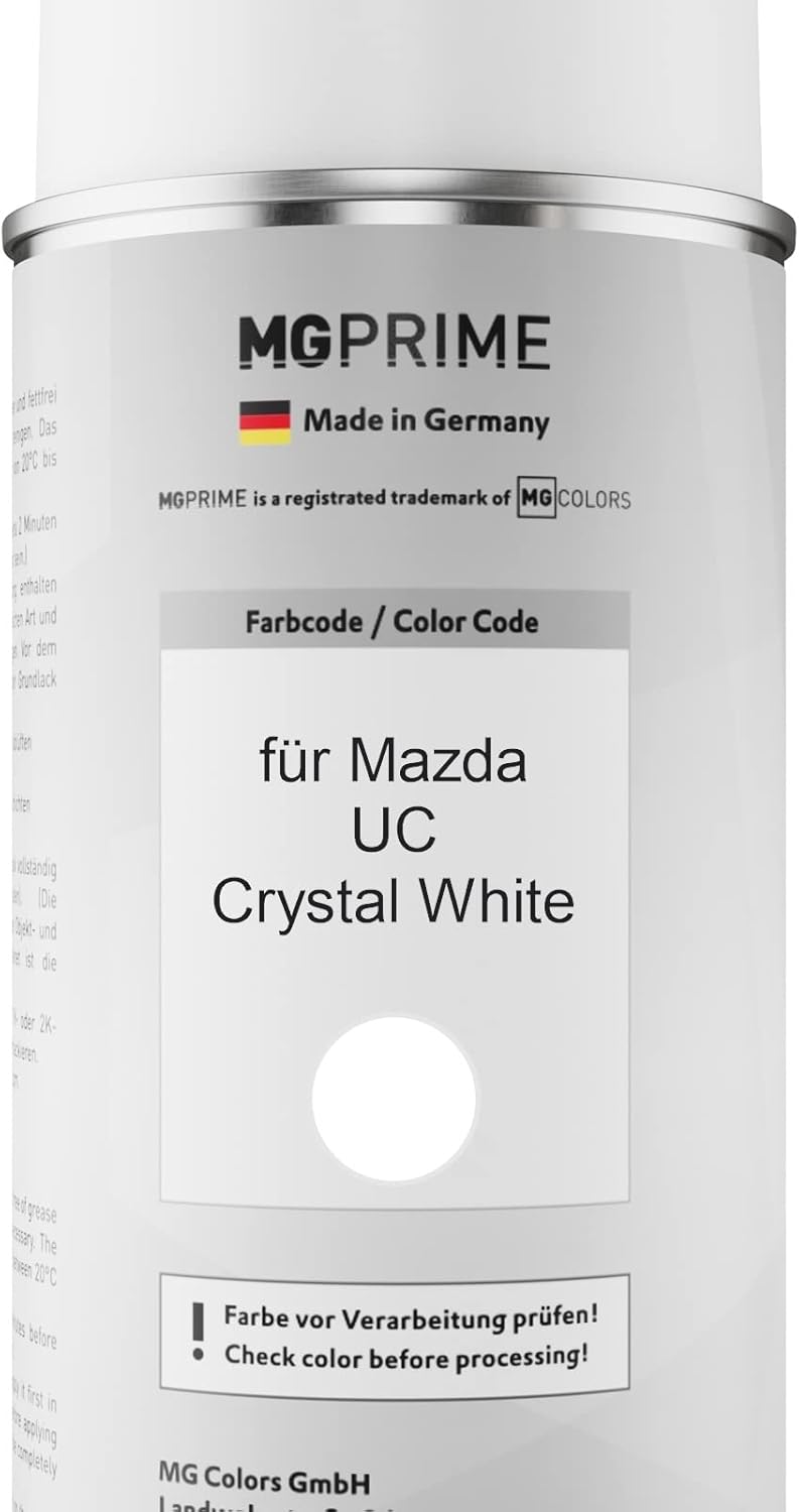 MG PRIME Autolack Sprühdosen Set für Mazda UC Crystal White Basislack Klarlack Spraydose 400ml