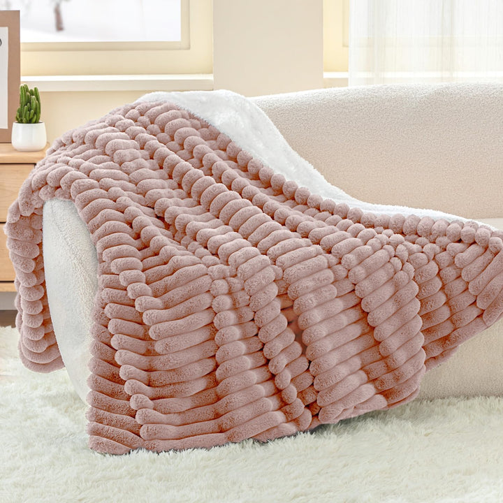 BEDELITE warme Decke Sherpa Kuscheldecke Flauschig Altrosa 150x200 | dicke Deko Fleecedecke, Cord Üb