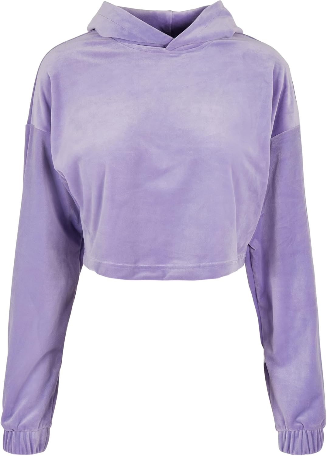 Urban Classics Damen Hoody kurzer Oversize Kapuzenpullover aus weichem Samtstoff, bauchfreier Kapuze