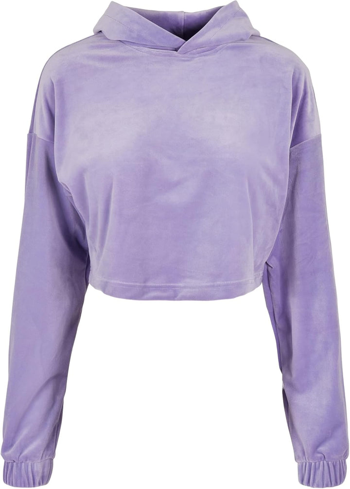 Urban Classics Damen Hoody kurzer Oversize Kapuzenpullover aus weichem Samtstoff, bauchfreier Kapuze