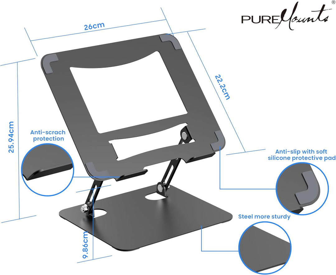 PureMounts Laptop Ständer Höhenverstellbarer, Faltbarer & Ergonomischer Notebookhalter für Home Offi