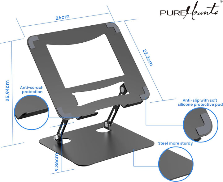 PureMounts Laptop Ständer Höhenverstellbarer, Faltbarer & Ergonomischer Notebookhalter für Home Offi