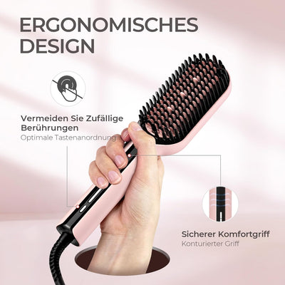 TYMO Ionen Haarglätterbürste, TYMO IONIC Plus Haarglättungsbürste, Professionelles Glättbürste,16 Te