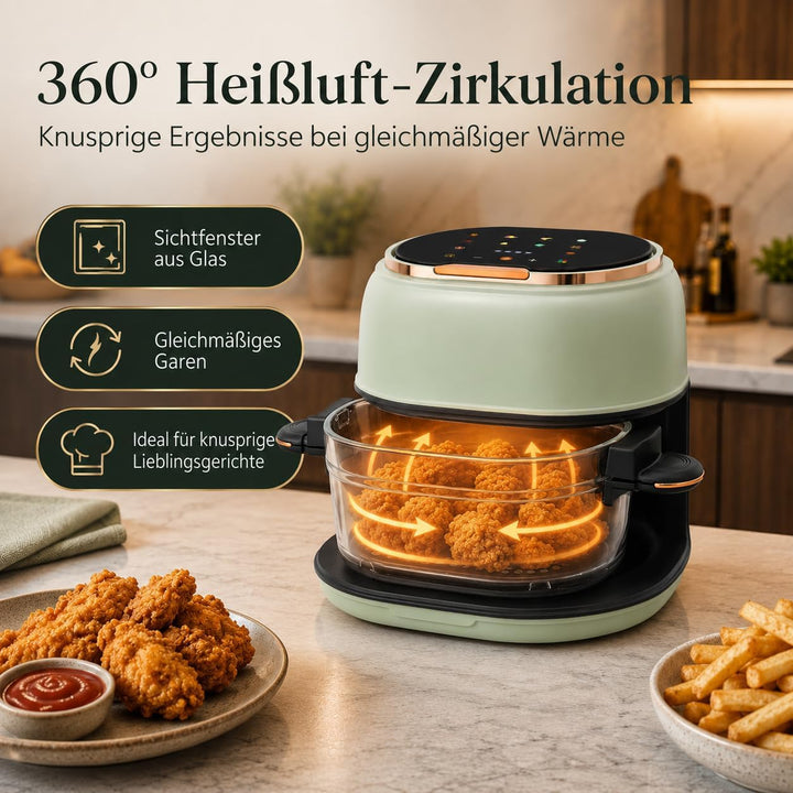 Heissluftfritteuse Mit Sichtfenster Und Touchscreen, 1350W, 4L Kapazität, Temperatur 80-190°C, Aus G