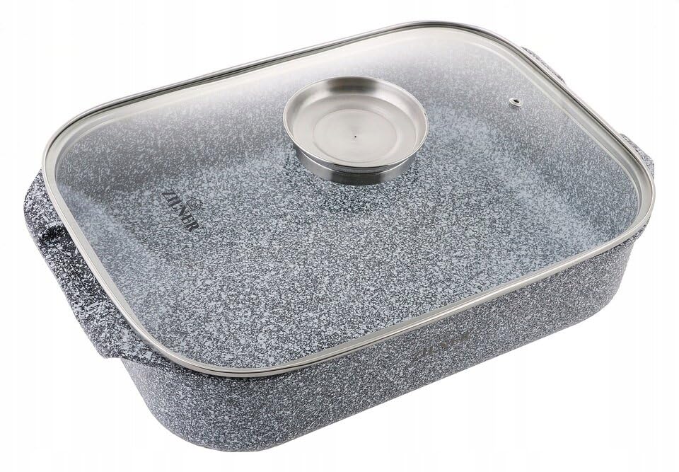 Bräter mit Deckel 6 L, Keramik-Marmor-Beschichtung, Grau | Auflaufform für Backofen und alle Herdart