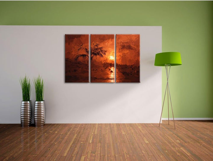 Pixxprint Palmen am Traumstrand als Leinwandbild/Grösse: 3 Teilig (120x80) cm/Wandbild/Kunstdruck/fe