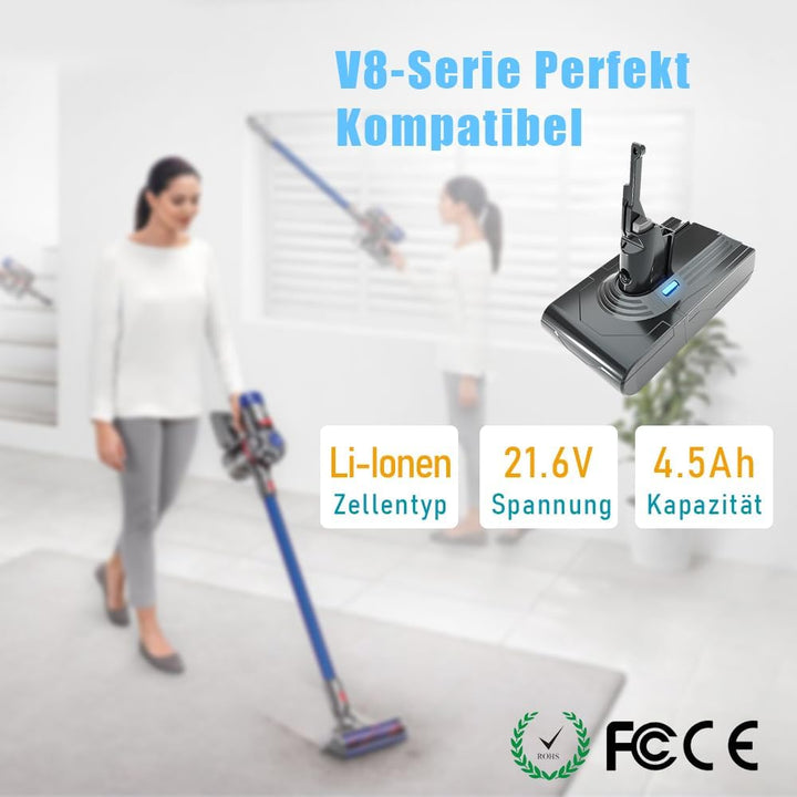 21.6V,4500mAh Li-ion Akku Ersatzakku für Dyson V8 SV10 Staubsauger,Ersatzakku für Dyson Akku V8 Abso