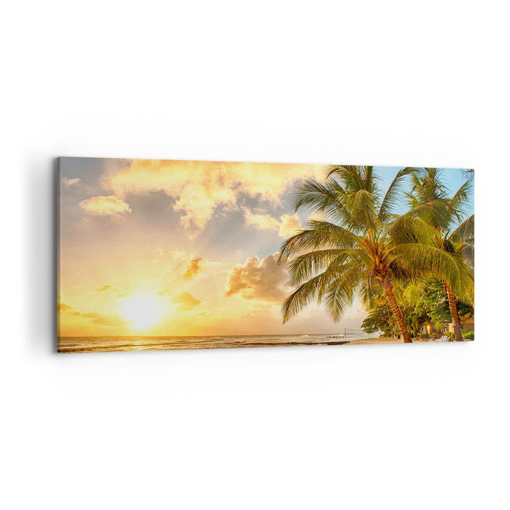 Wandbilder Dekoration Wohnzimmer Strand Meer Palme Panorama Bilder auf Leinwand 120x50cm Leinwandbil