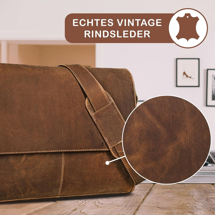 STILORD 'Oskar' Umhängetasche Laptoptasche 15 Zoll aus echtem Leder Messenger Bag Business Vintage L