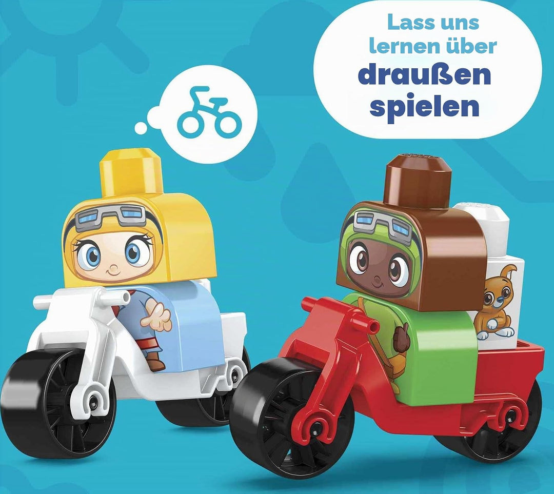 MEGA HCG36 Bloks Grüne Stadt Bauen &amp; Lernen Öko-Haus-Bausatz, 92 grosse Bausteine 2 Figuren, 2 Fahrr