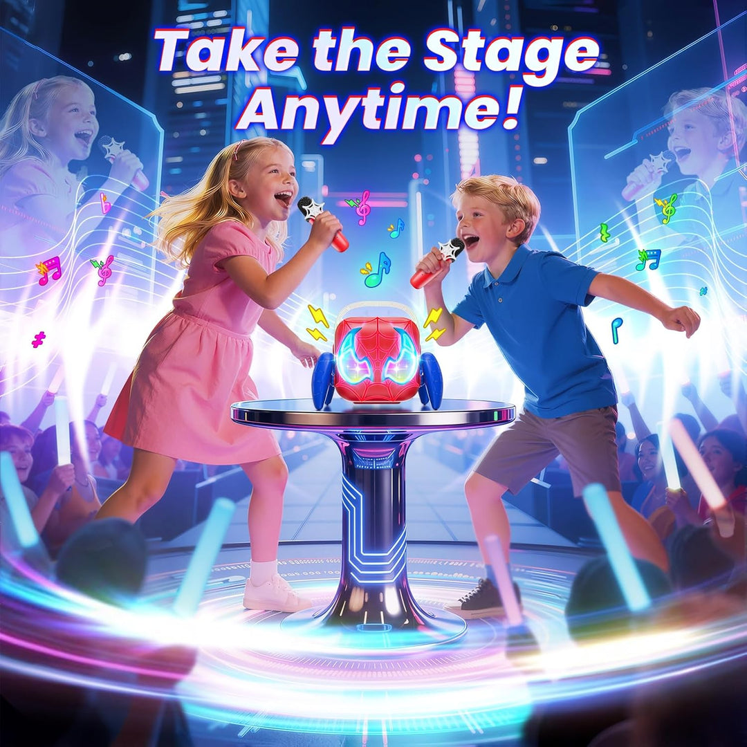 Web Hero Karaoke Maschine mit LED Lichtern und 2 Karaoke Mikrofon für Kinder, Kinder Spielzeug ab 3-