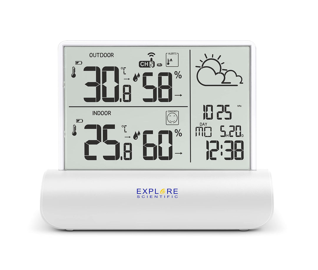 Explore Scientific WSH4501 Wetterstation mit Klarglas-Display, Luftdruck, Temperatur und Luftfeuchti
