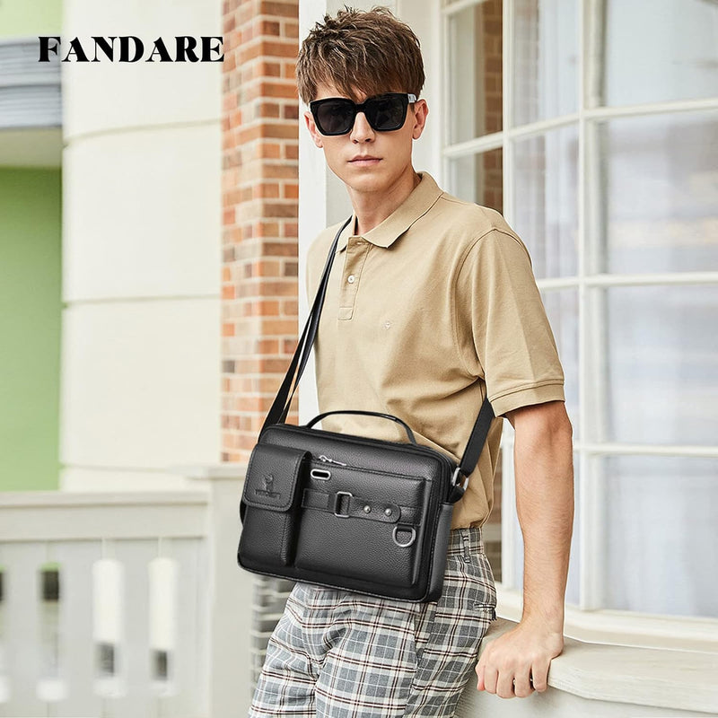 FANDARE Retro Laptop Handtasche Herren Business Aktentasche PU Leder Arbeitstasche Umhängetasche Hen