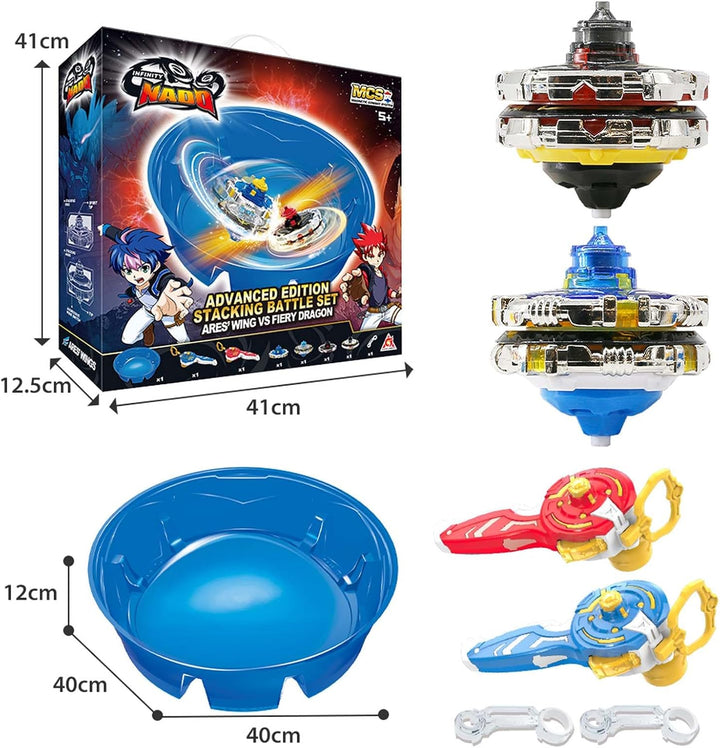 INFINITY NADO Kreisel Battle Arena Set, Battle Tops mit 2 magnetischen Launchern 2 Metallkreisel, Ki