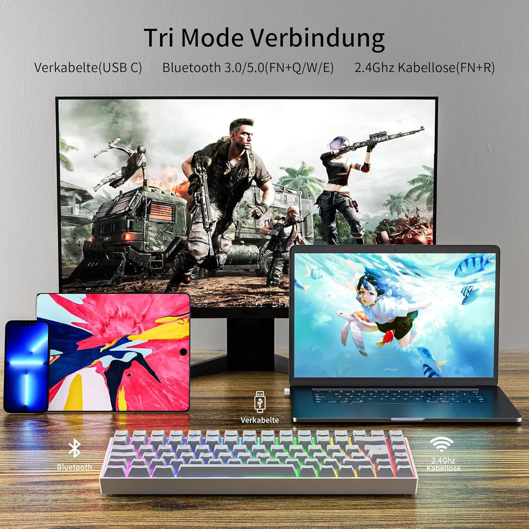 Newmen GM840 Gaming Tastatur Mechanische,2.4G Kabellose/Bluetooth/USB C Mit Kabel 75 Prozent TKL Tas