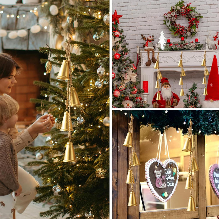 Weihnachtsglocken, goldene Kuhglocken, Weihnachtsdekoration, Innenbereich, 4 Stück, rustikale Messin