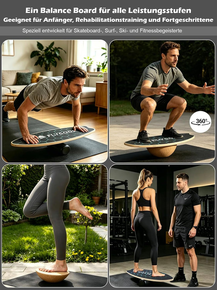 Balance Board für Erwachsene – Holz Balance Board Set mit Rolle &amp; Ball, Surf Trainer Indoor, Wackelb