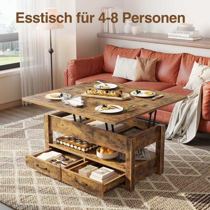 Rolanstar Couchtisch Höhenverstellbar, Wohnzimmertisch mit Schublade & verstecktem Fach, Kaffeetisch