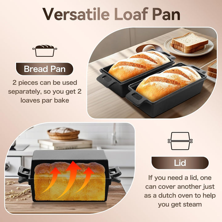 W&H Brotbackform mit Deckel,Gusseisen Topf inkl. Gärkorb, Ideal als Kastenform Brot, Toastbrot Backf