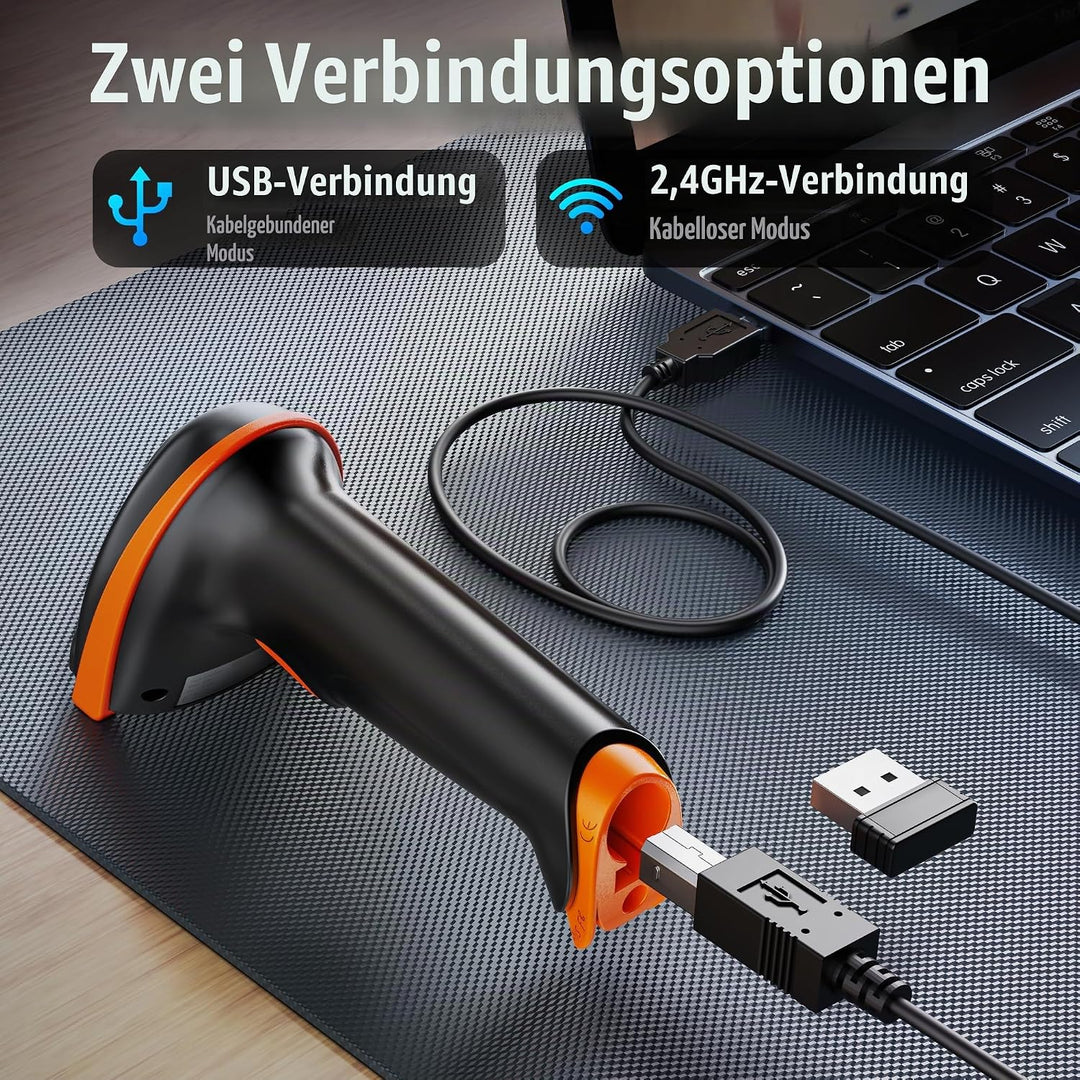 Tera Barcode Scanner 1D 2D QR Wireless Kabellos 2,4 GHz + Wired USB 2,0 Kabelgebunden Handscanner Ba