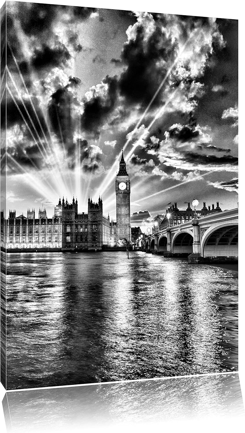 Pixxprint Big Ben am Abend als Leinwandbild/Grösse: 100x70 cm/Wandbild/Kunstdruck/fertig bespannt, 1